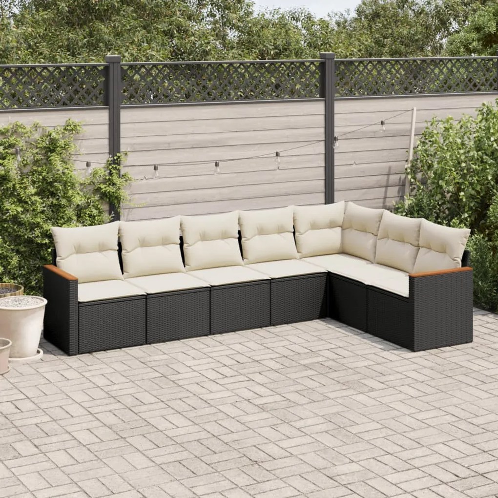 vidaXL 7 pcs conjunto de sofás p/ jardim c/ almofadões vime PE preto
