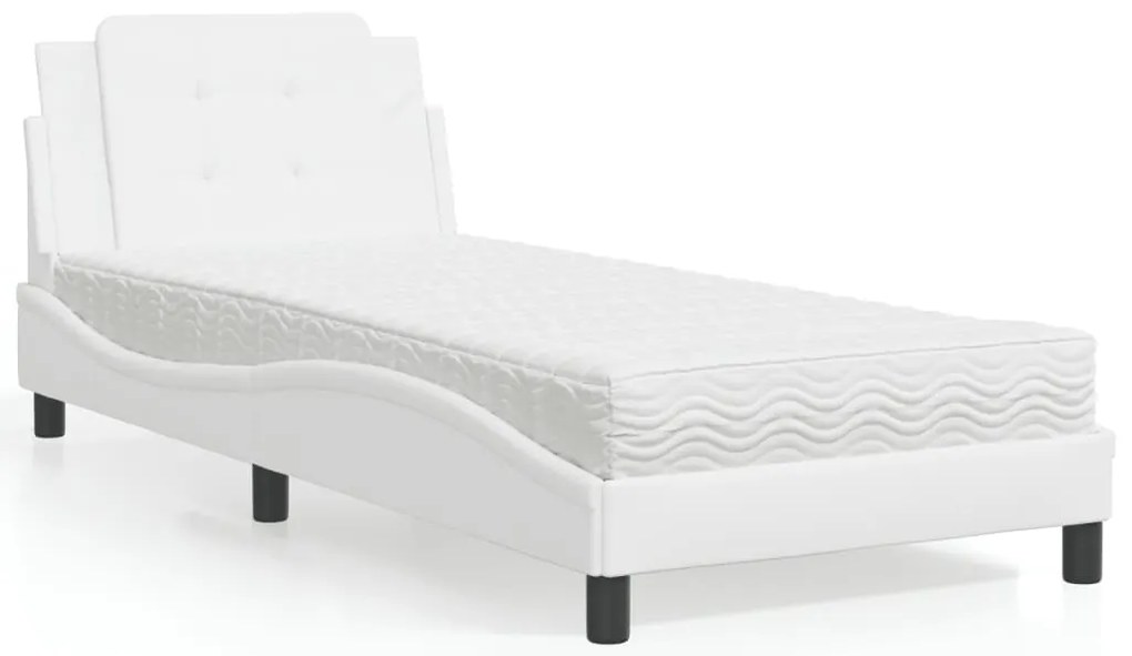 Cama com colchão 90x200 cm couro artificial branco