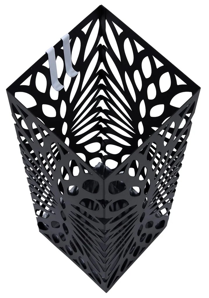 Suporte para guarda-chuvas de metal SONGMICS, suporte quadrado moderno para guarda-chuvas, 15,5 x 15,5 x 49 cm, com 4 ganchos e bandeja coletora removível, para corredor, escritório, preto LUC48B