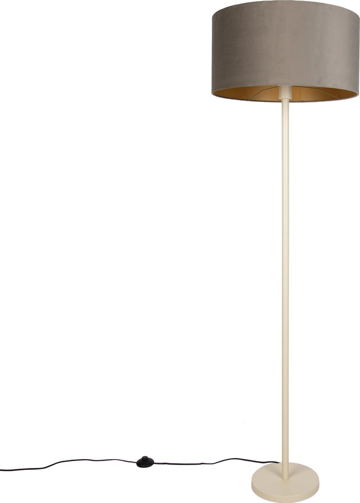 Candeeiro de Pé Japandi Bege com Abajur Taupe e Interior Dourado 50cm - Simplo