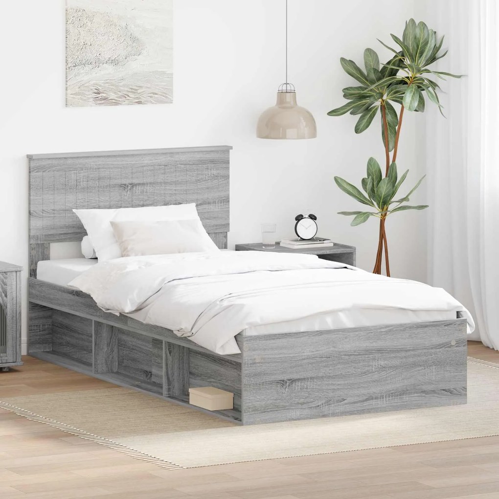 vidaXL Estrutura da Cama com cabeceira Cinza Sonoma 100 x 200 cm