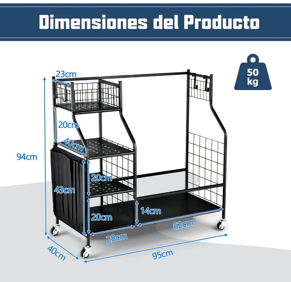 Estante para sacos de golfe Estante dupla para sacos de golfe com rodas universais bloqueáveis Suporte para tacos de golfe 95 x 40 x 94 cm