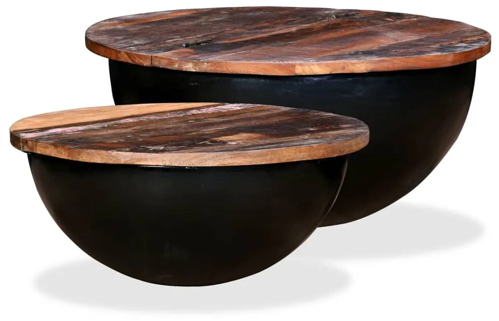 vidaXL Conj. mesas centro 2 pcs madeira reciclada preto forma tigela