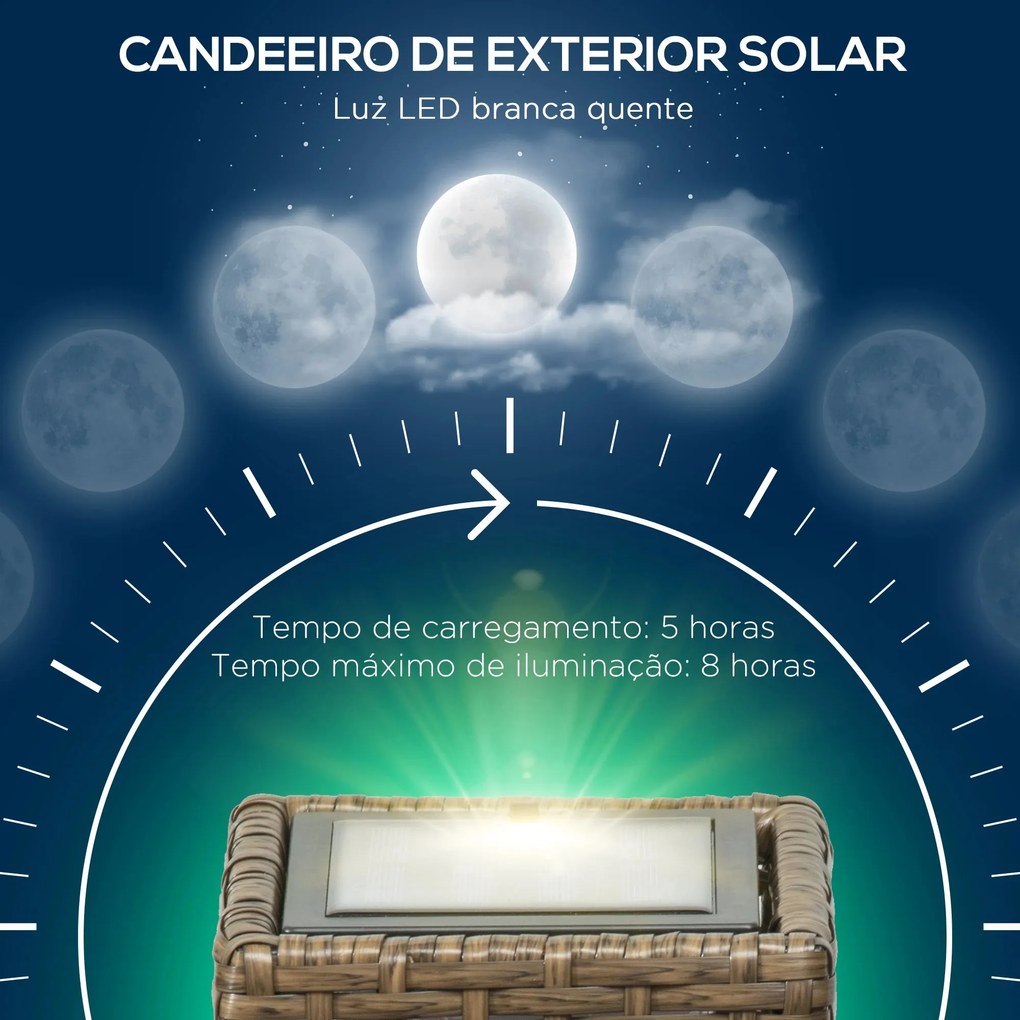 Candeeiro Solar de Jardim em Vime Sintético – 15,5x15,5x46 cm – Marrom