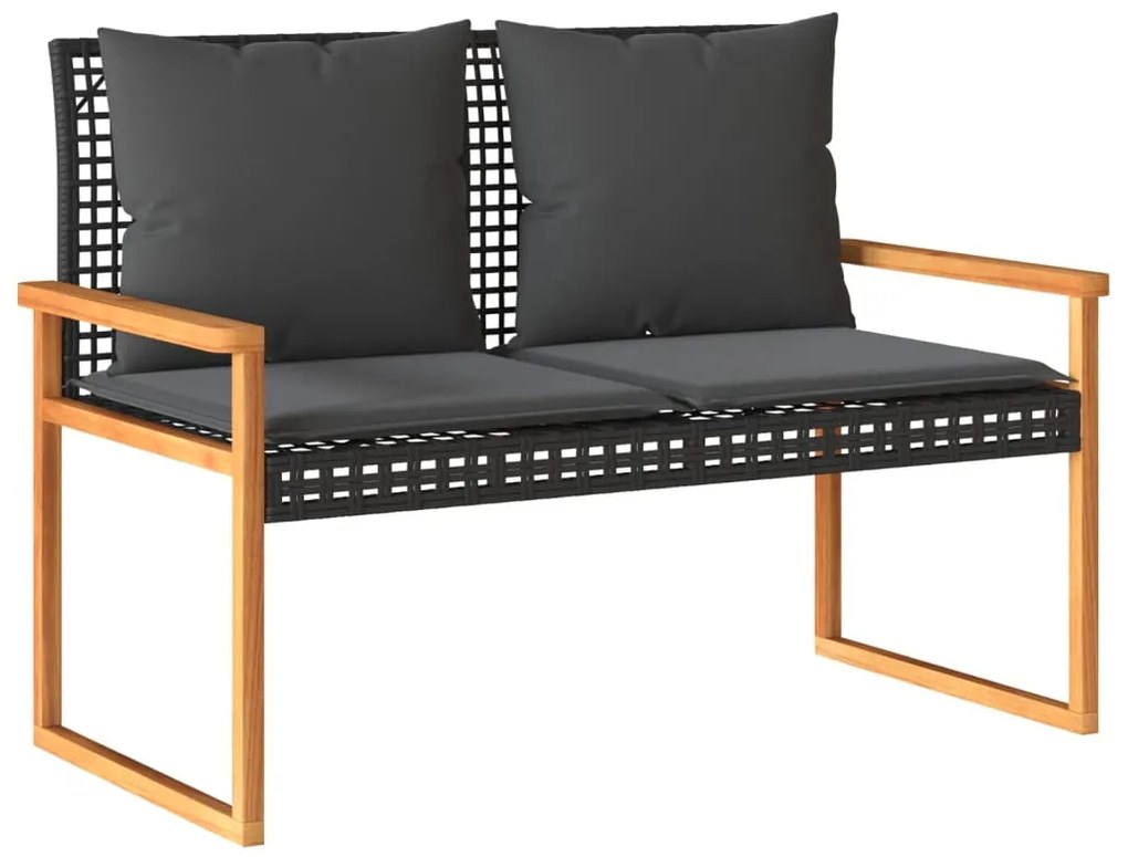 4 pcs conjunto lounge de jardim c/ almofadões vime PE preto