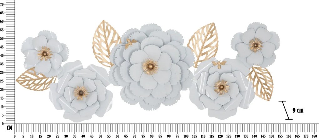 PAINEL DE PAREDE DE FERRO DECORAÇÃO BRANCA 158X9X60 BRANCO E DOURADO