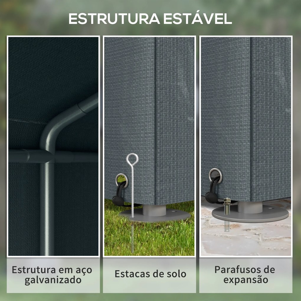 Abrigo Jardim para Ferramentas Bicicletas e Motos 1,6x2,2x1,7 cm Garagem Portátil com 2 Habitações Cinza Escuro