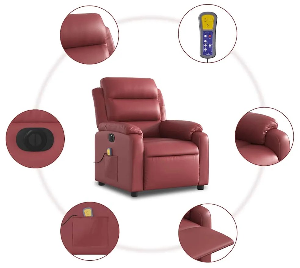 Poltrona massagens reclin. elétrica couro artif. vermelho-tinto