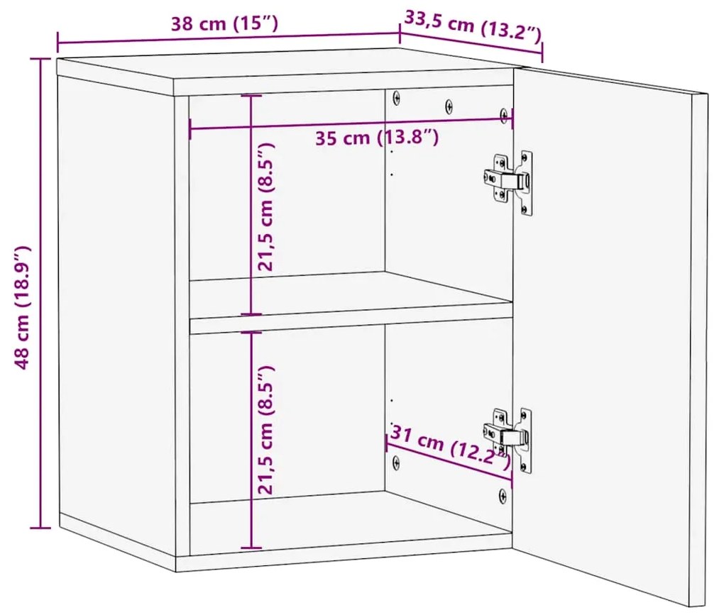 Armário suspenso para WC 38x33,5x48cm mangueira maciça castanho