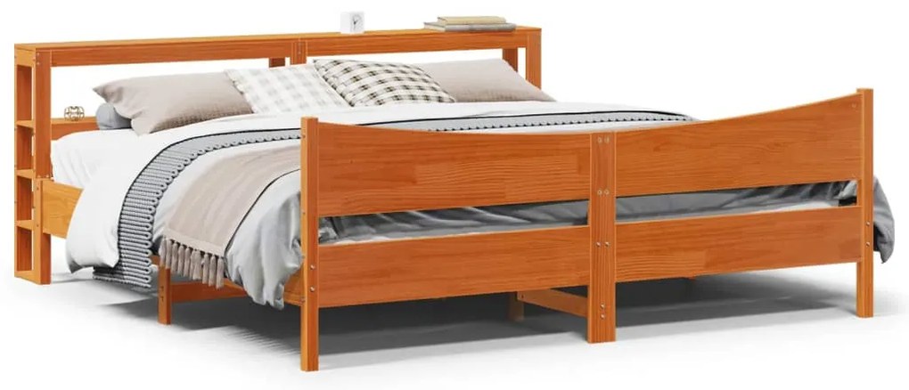 Estrutura cama c/ cabeceira 200x200cm pinho maciço castanho-mel
