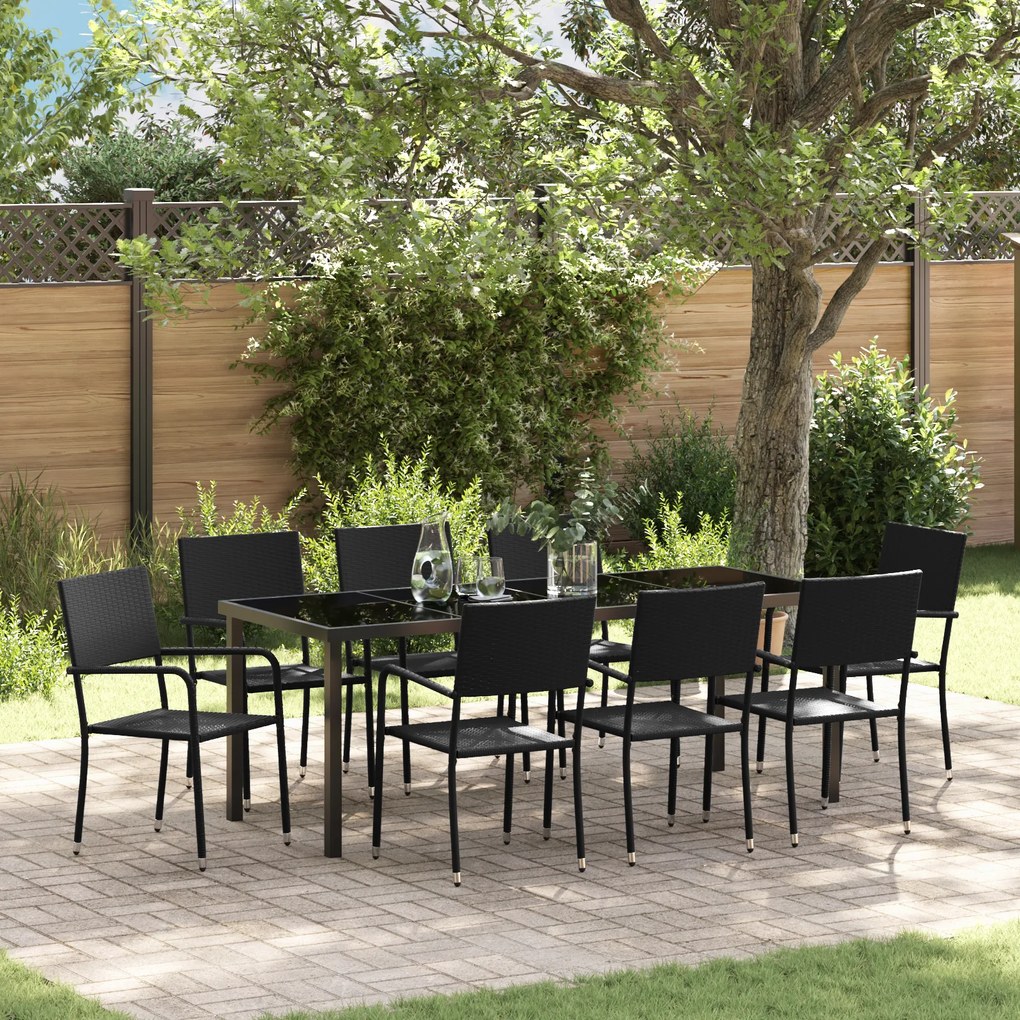 Conjunto de Jantar de Jardim 9 Peças Rattan Poliéster Preto