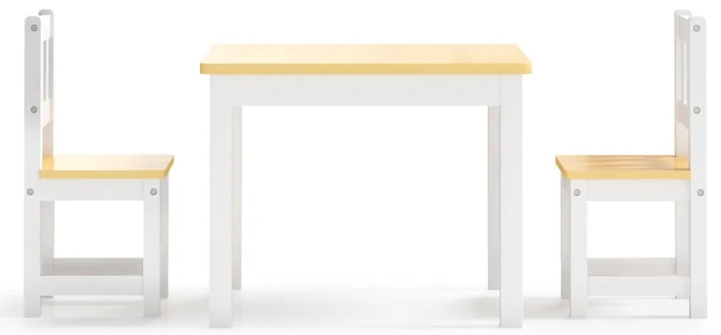 3 pcs conjunto mesa e cadeiras infantil MDF branco e bege