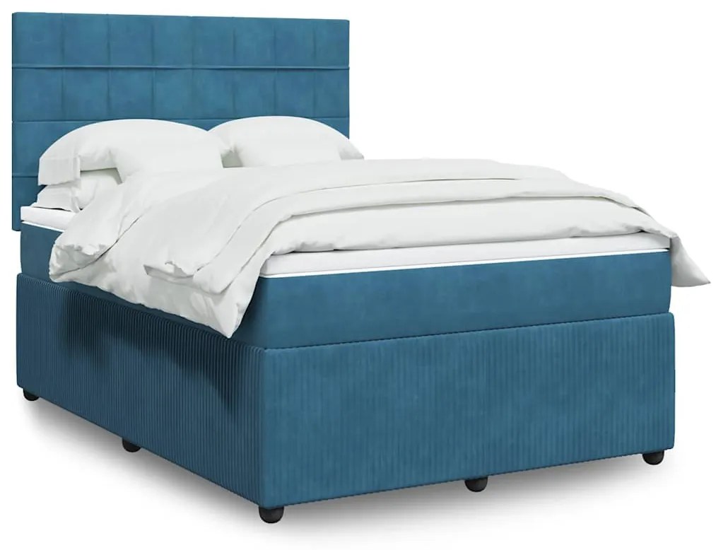Cama boxspring com colchão 140x190 cm veludo azul