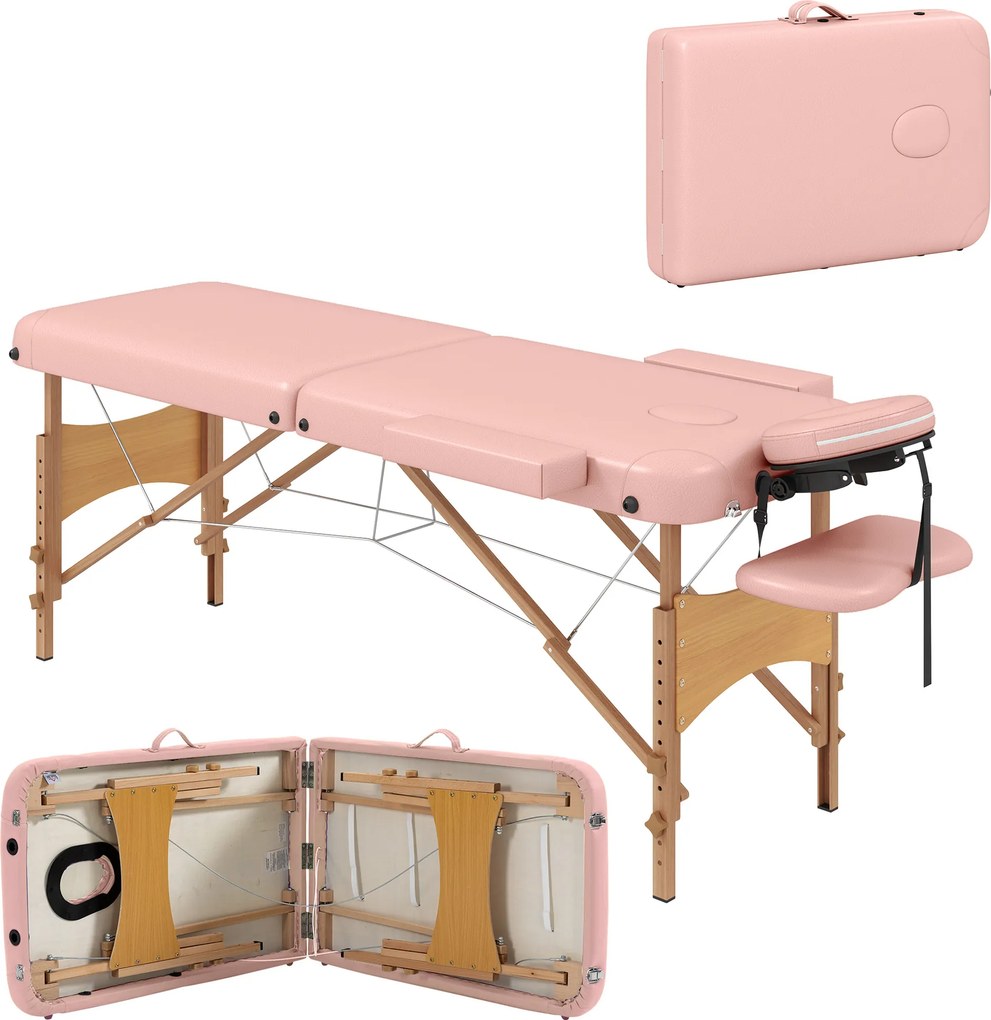 Marquesa de Massagem Dobrável Marquesa com Altura Ajustável Desenho Ergonómico 185x60x64-88 cm Rosa