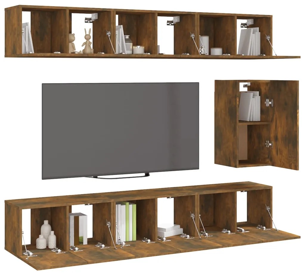 Conjunto móveis de TV 7 pcs madeira processada carvalho fumado