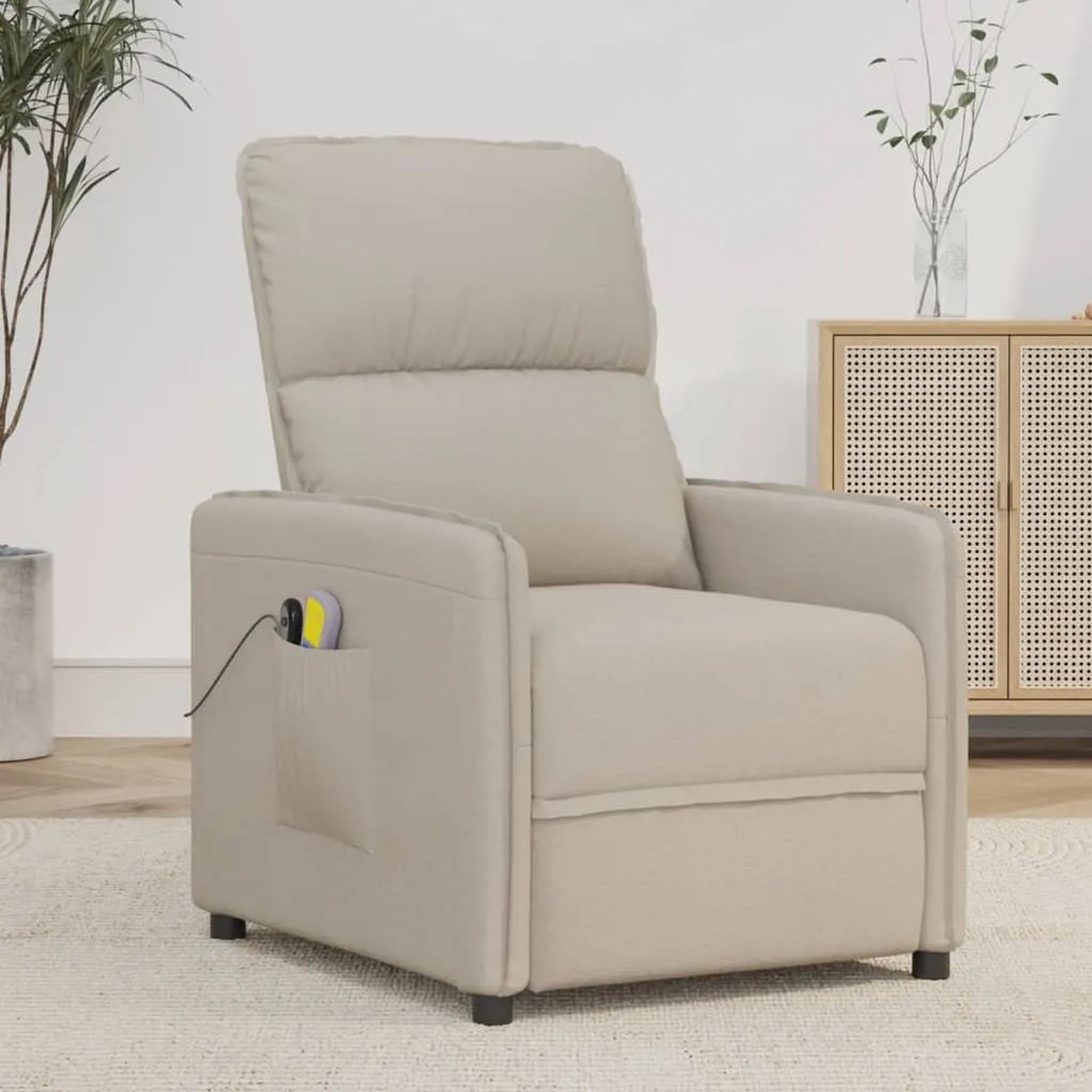 vidaXL Poltrona de massagens elétrica tecido de microfibra cor creme