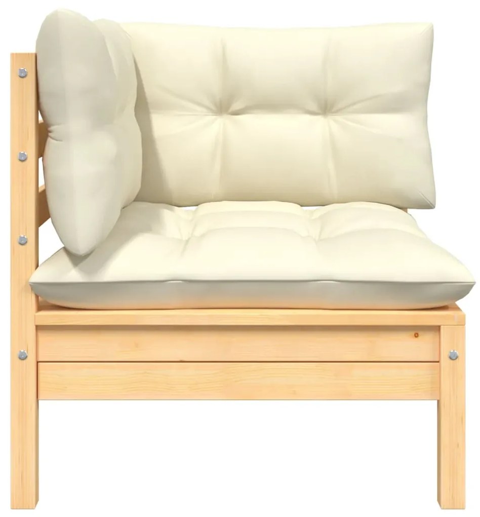 3 pcs conjunto lounge jardim c/ almofadões creme pinho maciço