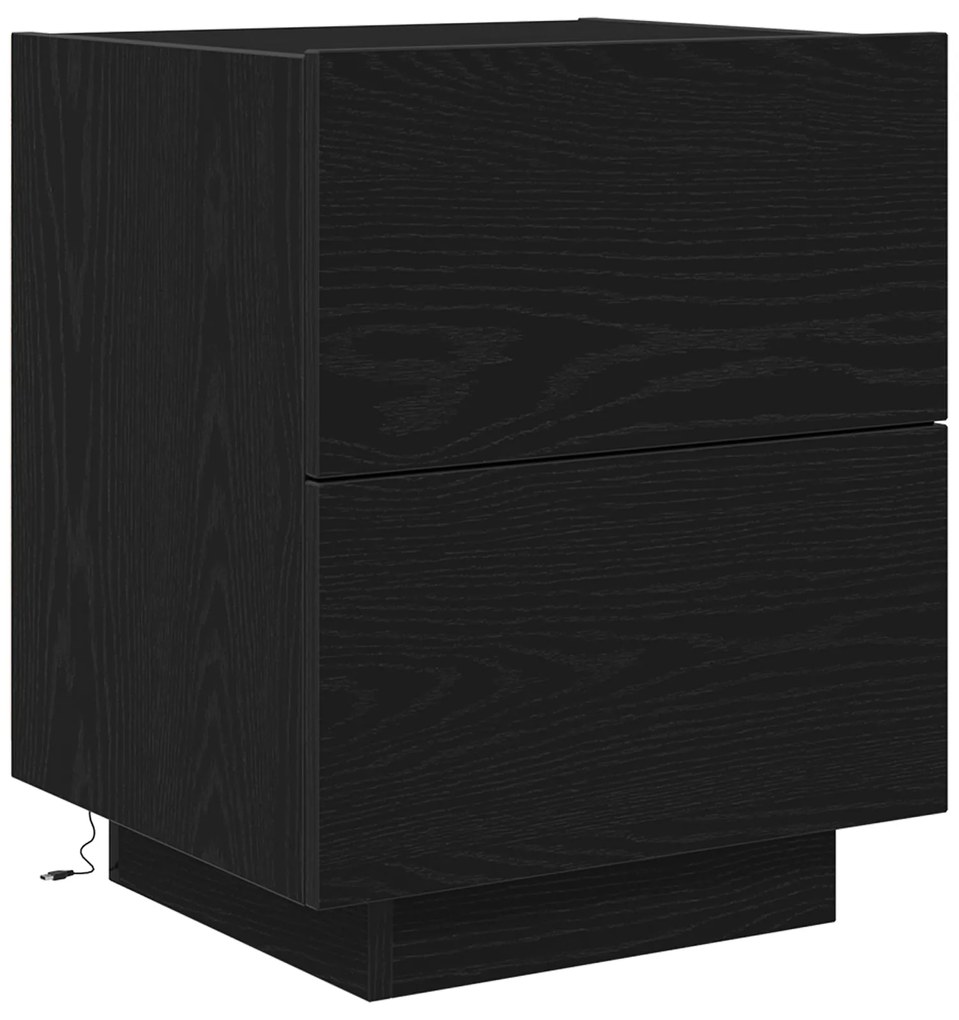Cômodas de Cabeceira com Luzes LED 2 pcs Carvalho Preto 45x40x55 cm