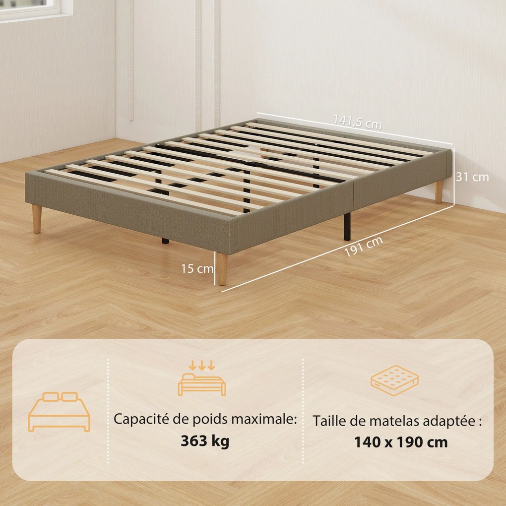 Estrutura de cama de 140 x 190 cm com base de ripas de madeira (COLCHÃO NÃO INCLUIDO), cama de casal estofada em veludo canelado, cinzenta