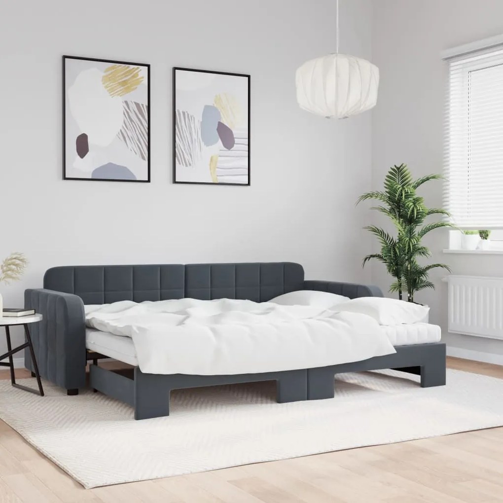 vidaXL Sofá-cama c/ gavetão e colchões 80x200cm veludo cinzento-escuro
