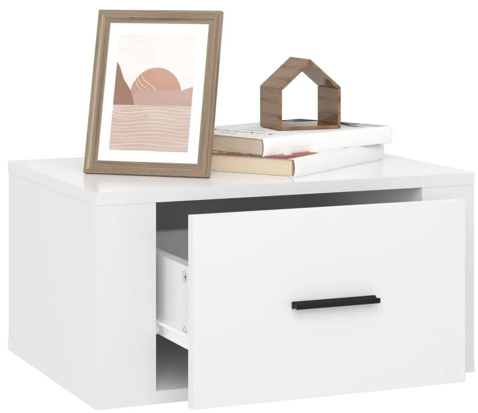 Mesas de cabeceira parede 2 pcs 50x36x25 cm branco brilhante