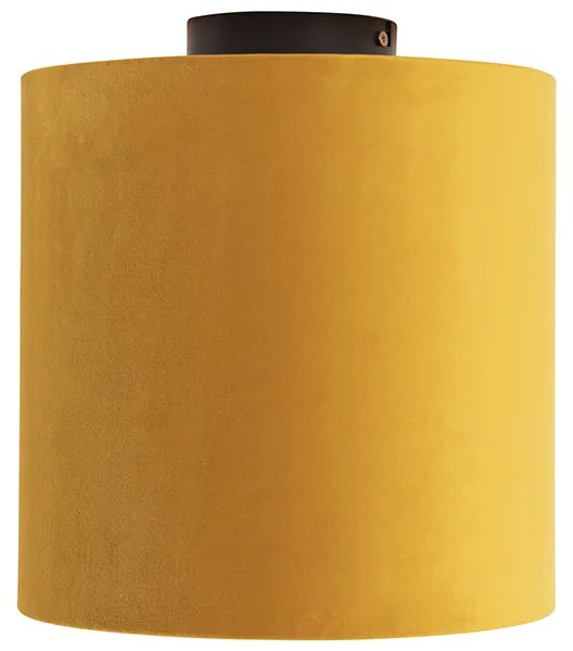 Candeeiro de teto com abajur em veludo ocre com dourado 25 cm - Combi Preto Country / Rústico
