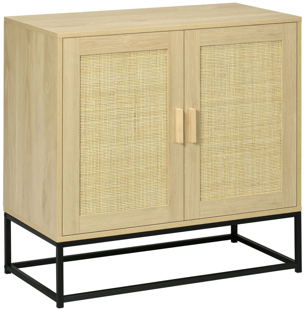 HOMCOM Buffet Baixo Estilo Boêmio com Armário 2 Portas Vime Entrelaçado Prateleira Ajustável em Altura 80x40x80 cm Natural | Aosom Portugal