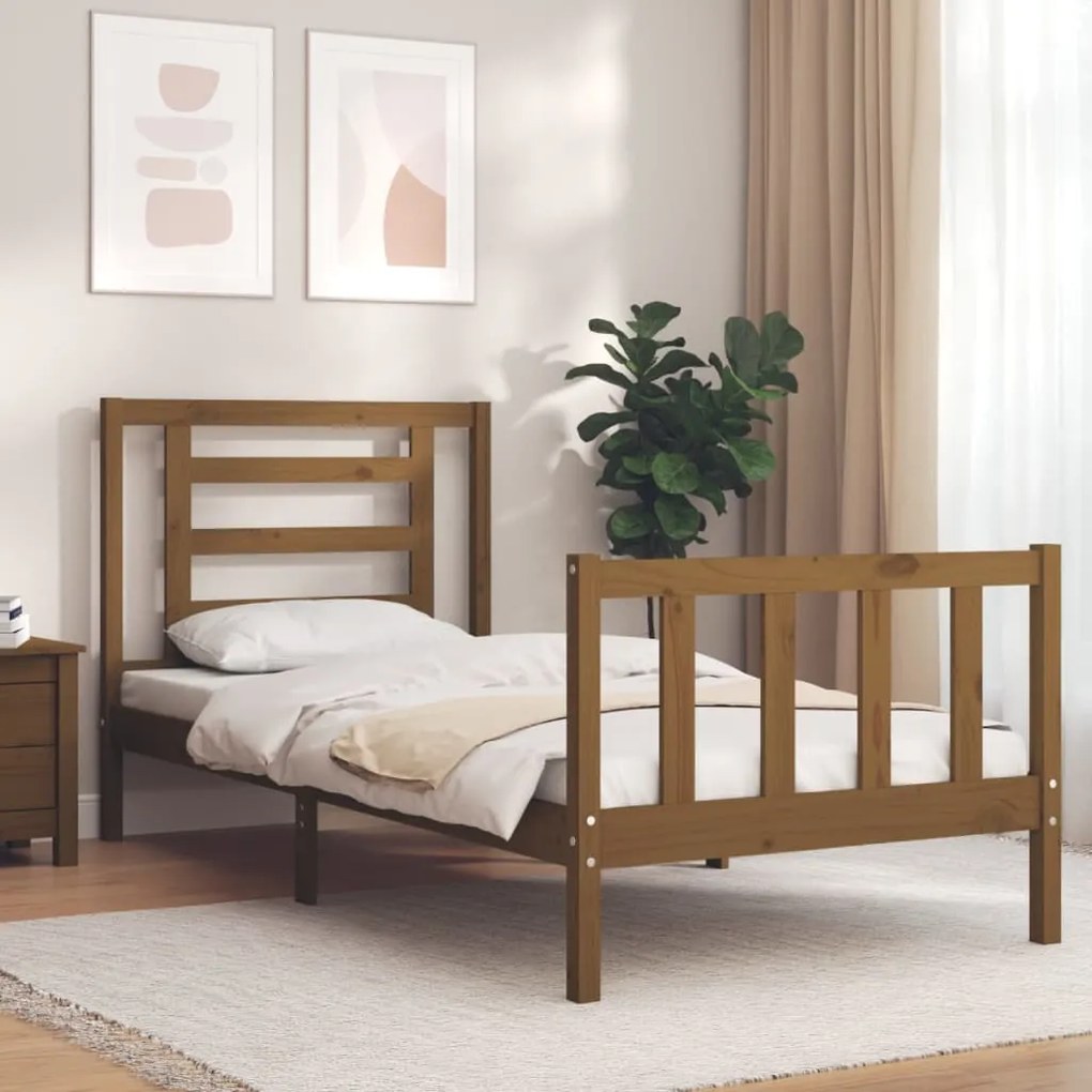 Estrutura cama cabeceira 100x200cm madeira maciça castanho-mel