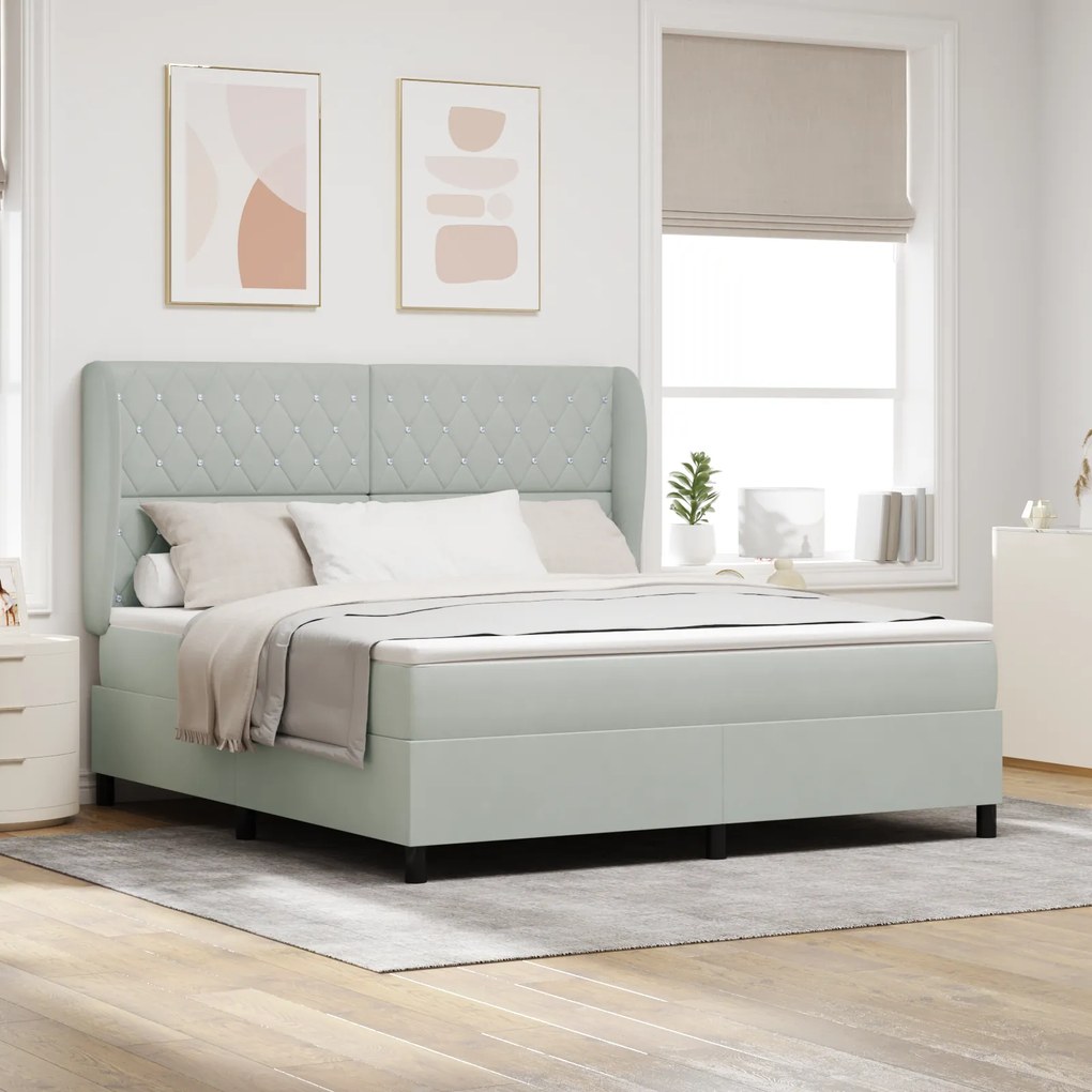 Cama Box com Colchão vidaXL - Cinza Claro, 180x200 cm, Veludo