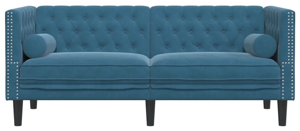 Sofá chesterfield com rolos 2 lugares veludo azul