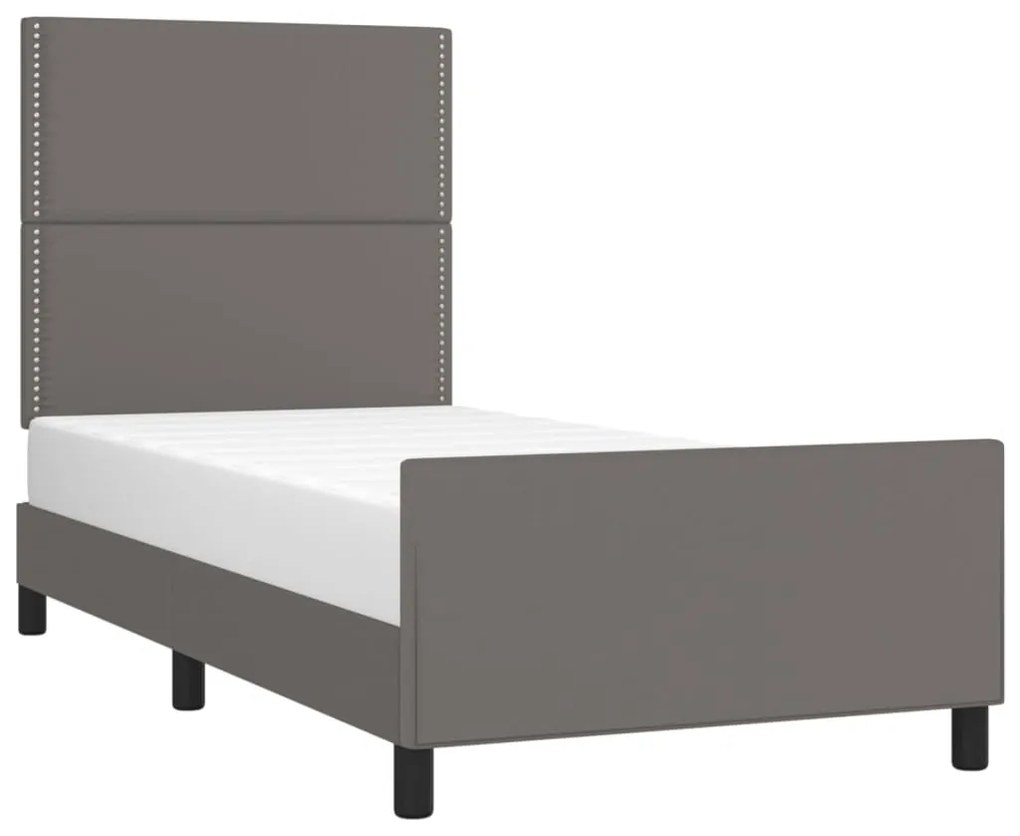Estrutura cama c/ cabeceira couro artificial 90x190 cm cinzento