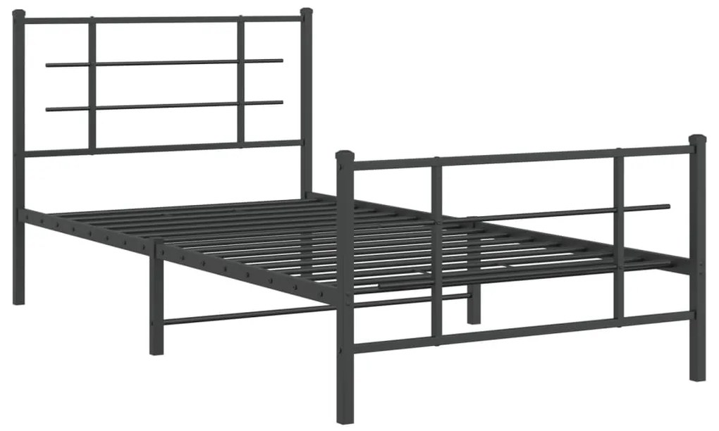 Estrutura de cama com cabeceira e pés 107x203 cm metal preto
