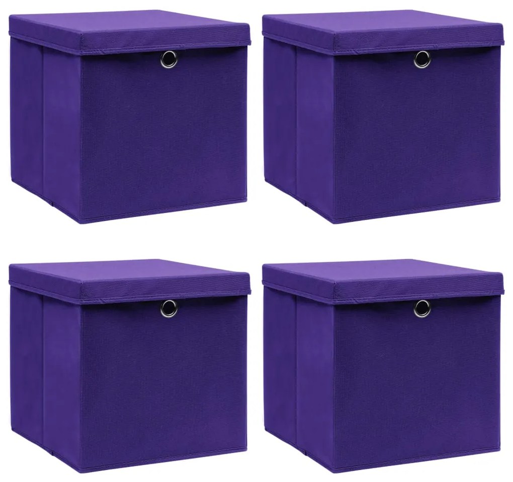 Caixas de arrumação com tampas 4 pcs 32x32x32 cm tecido roxo