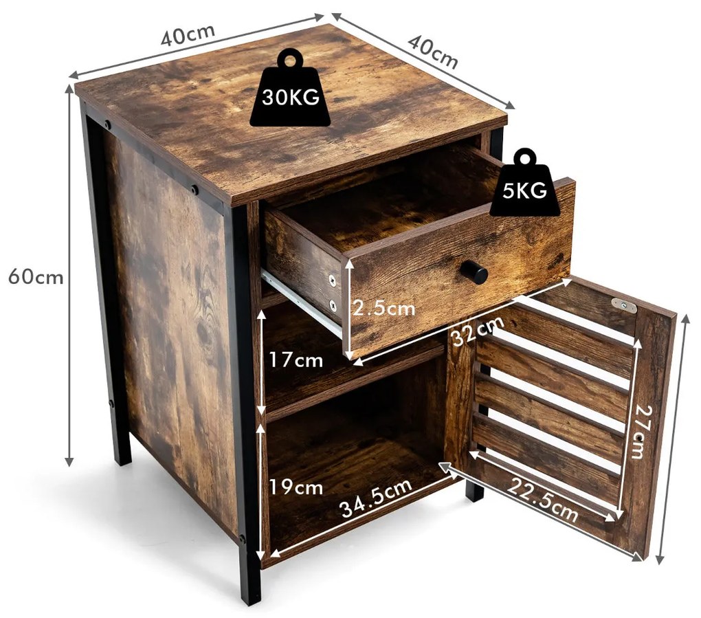 Mesa de Cabeceira Industrial "ALVAR" com Gaveta e Porta Veneziana – Me