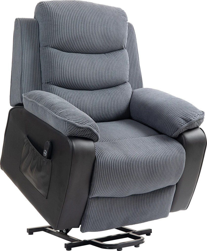Poltrona Relax Reclinável Elétrica Levanta Pessoas com Controlo Remoto, Porta USB e Bolsos Laterais Cinzento Escuro