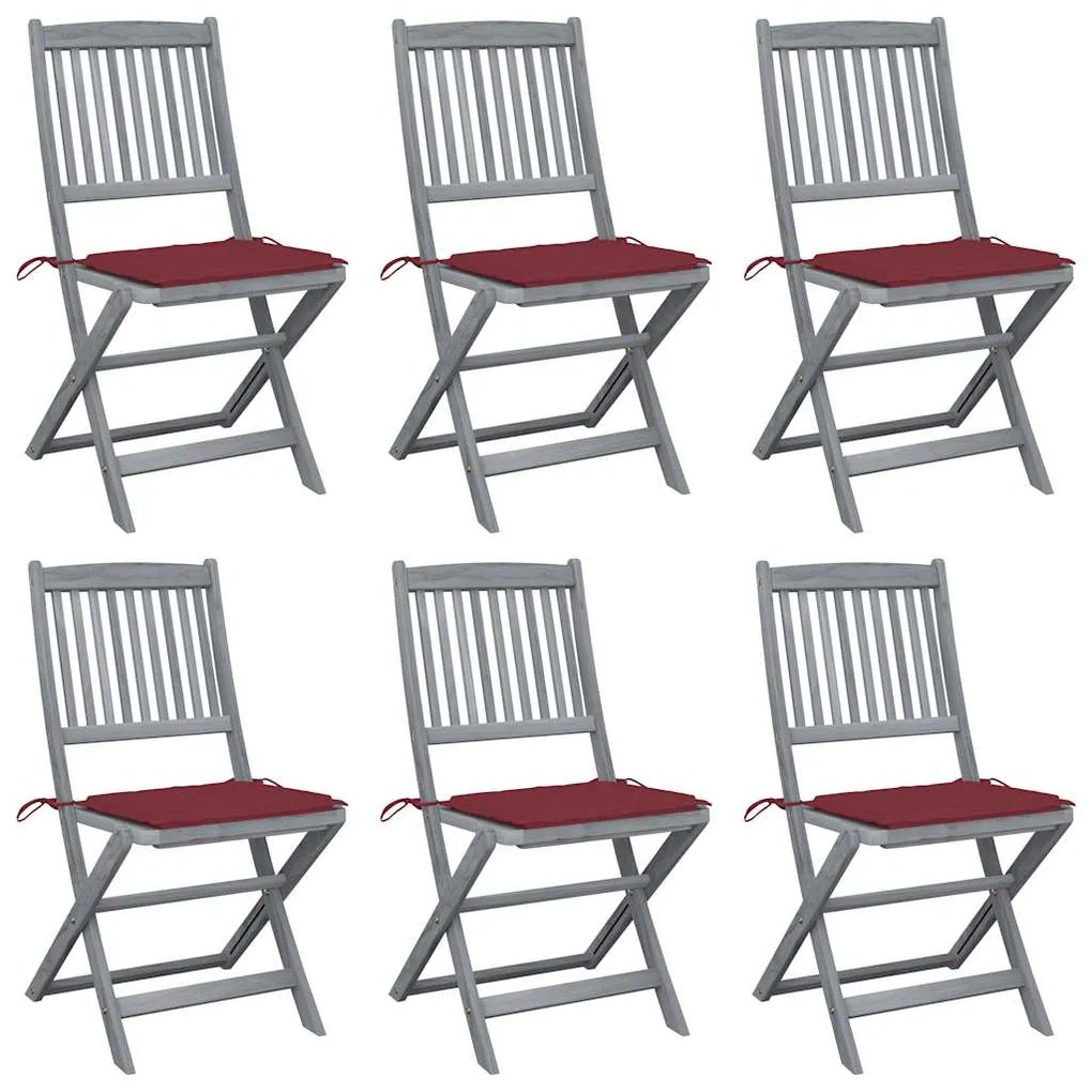 vidaXL Cadeiras exterior dobráveis c/ almofadões 6 pcs acácia maciça