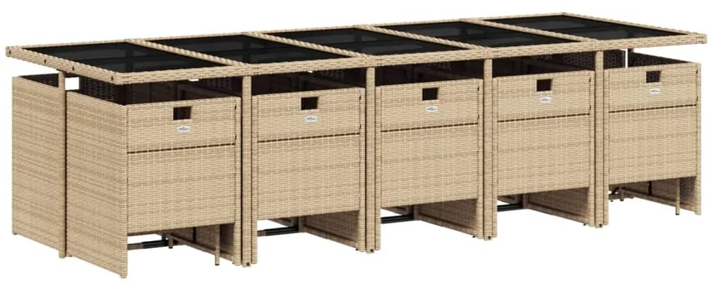15 pcs conjunto de jantar p/ jardim com almofadões vime PE bege