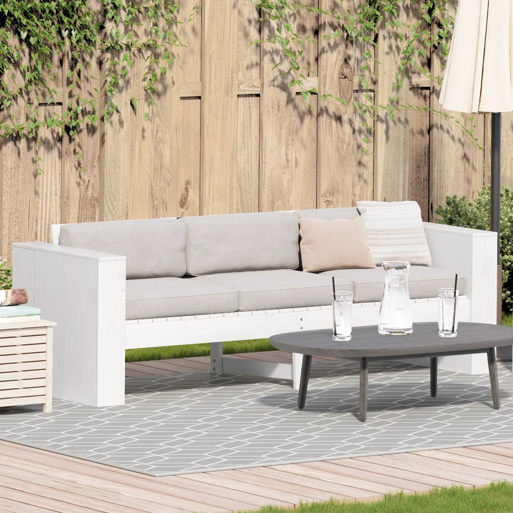 vidaXL Sofá de Jardim para 3 Pessoas Branco Madeira Médio Durável