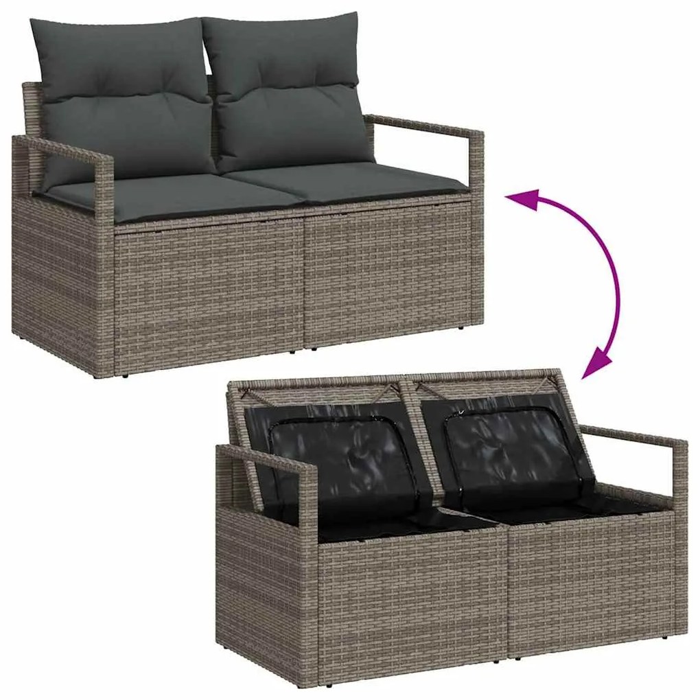 Conjunto de Sofá de Jardim 9 Peças com Almofadas Cinza em Rattan de Po