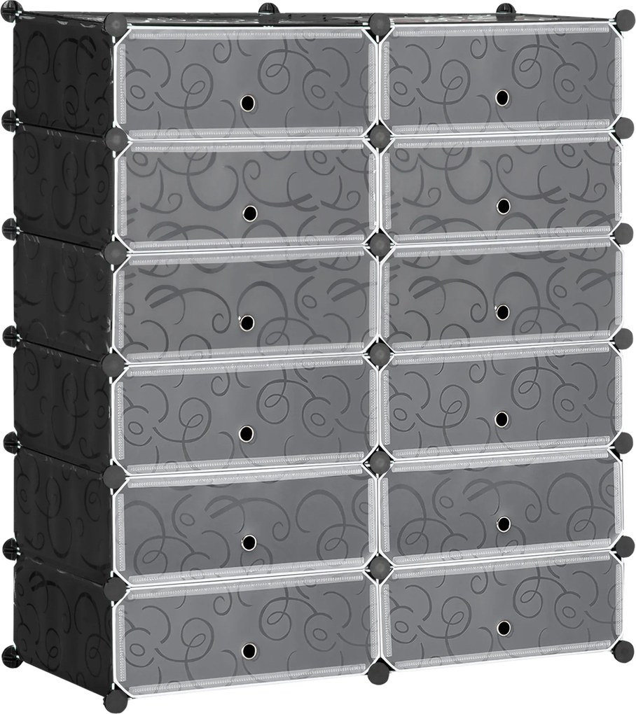 HOMCOM Sapateira Modular de Cubos de Plástico Armário Modular para Sapatos com 12 Cubos com Porta Desenho de DIY 94x37x108 cm Preto | Aosom Portugal
