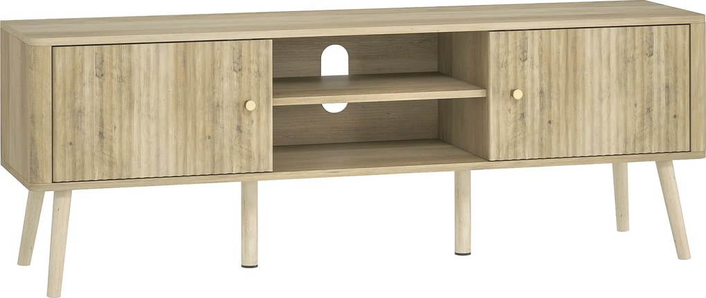 HOMCOM Móvel de Tv Móvel para Tv para Televisores Até 65" com 2 Portas 2 Compartimentos Abertos 140x35x49cm Carvalho | Aosom Portugal