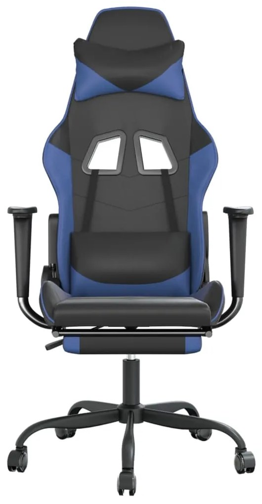 Cadeira gaming massagens c/ apoio pés couro artif. preto/azul