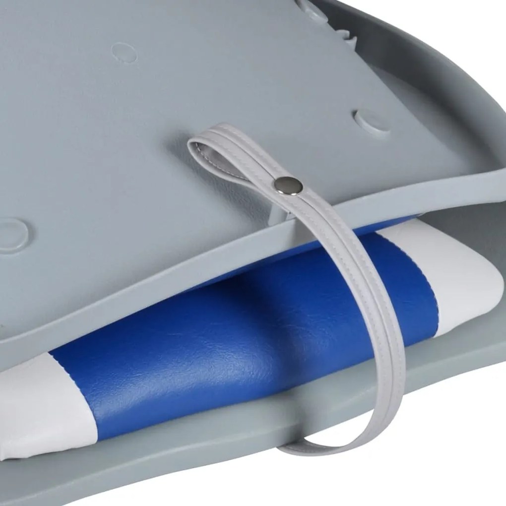 Assento de barco c/ encosto dobrável e almofada azul/branco