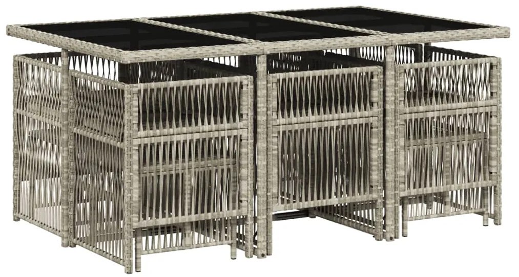 11 pcs conjunto jantar p/ jardim c/ almofadões vime PE cinzento
