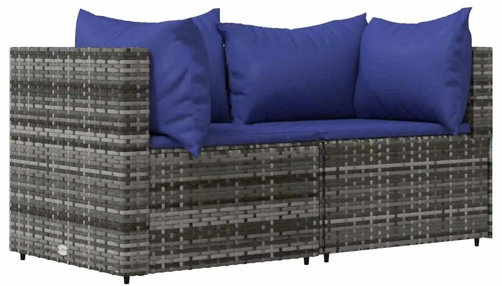 3 pcs conjunto lounge de jardim c/ almofadões vime PE cinzento