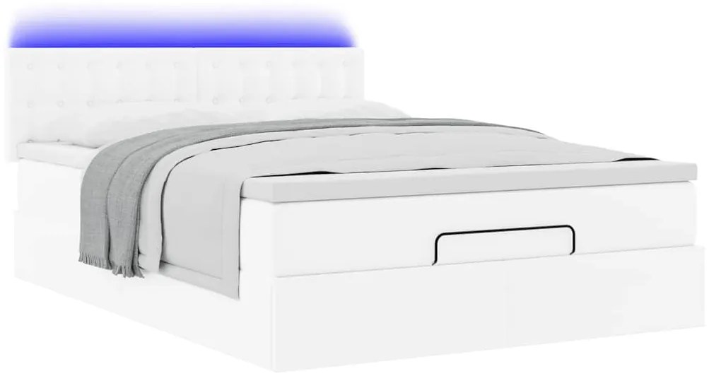 Cama otomana com colchões &amp; LEDs 140x200 cm couro artificial