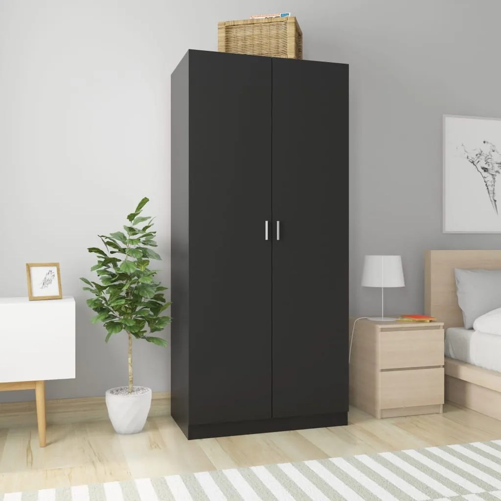800631 vidaXL Roupeiro 90x52x200 cm contraplacado preto