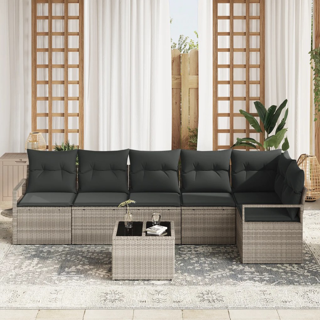 Conjunto de Sofá de Jardim vidaXL de 7 Peças com Almofadas Cinza Ratta