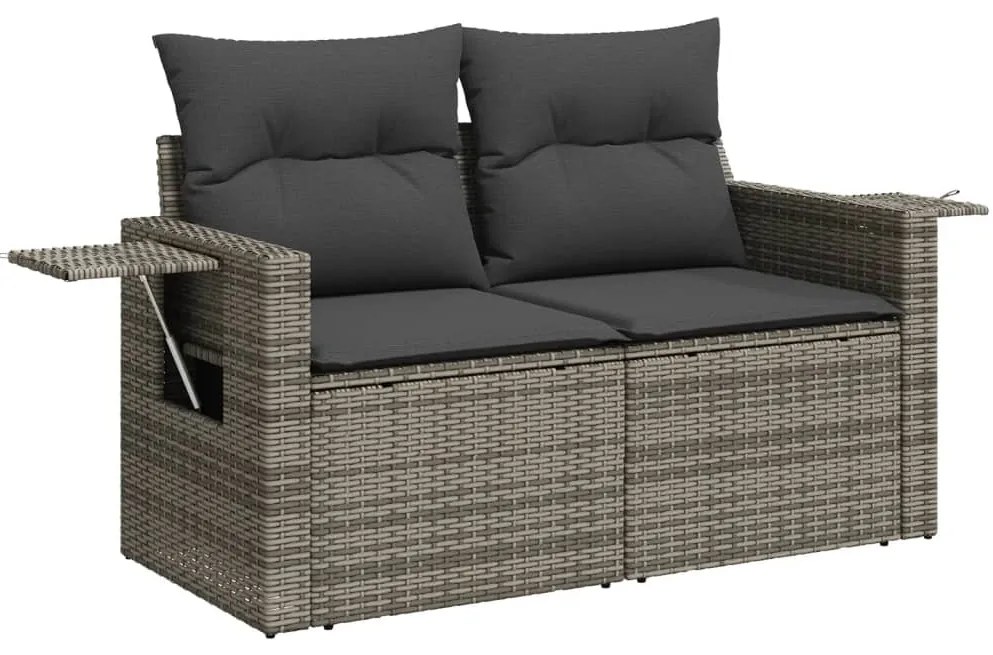 9 pcs conjunto sofás p/ jardim com almofadões vime PE cinzento