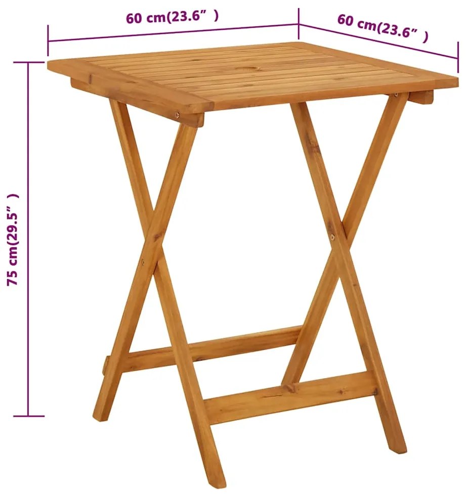 Mesa de jardim dobrável 60x60x75 cm madeira de acácia maciça
